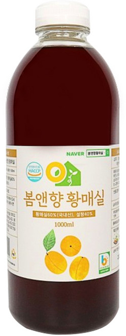 봄앤향 황매실 3년숙성 하동 임산부매실액 자연발효 매실원액 매실청 매실엑기스, 1L, 1개