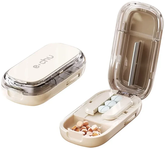 3in 1 의학 커터 반/세 번째/네 약물 분배기 정리함 휴대용 태블릿 분할 정확하게 절단, 09 Halve White