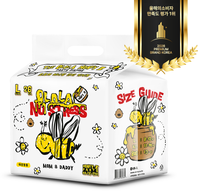 OLOLA 허니잠 팬티형 낮밤 기저귀 아동용, 대형(L), 26매