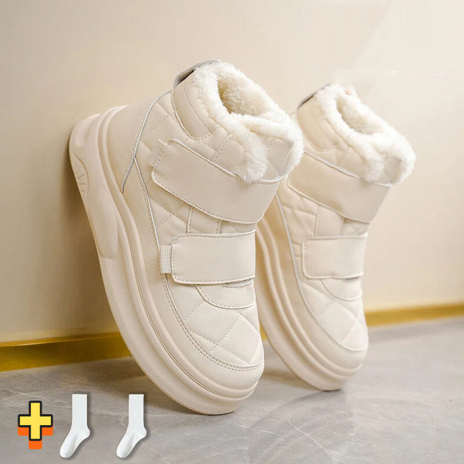 TOPMOX 방한화 여성 겨울 패딩부츠 기모 털안감 4cm 통굽 방수 방슬립 벨크로 중목 디자인