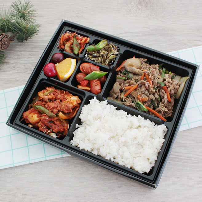 블랙 SW-02 프리미엄7칸.세트 일회용 도시락 덮밥 프리미엄도시락 배달 포장용기, 1개입, 50세트