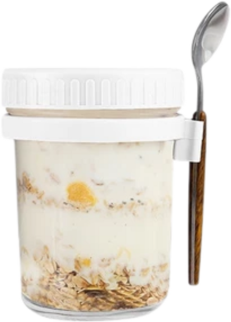 多款式 早餐杯 燕麥杯 密封罐 梅森杯 代餐杯 優格杯 麥片杯, 玻璃燕麥杯 送湯匙 350ML-純淨白, 1個
