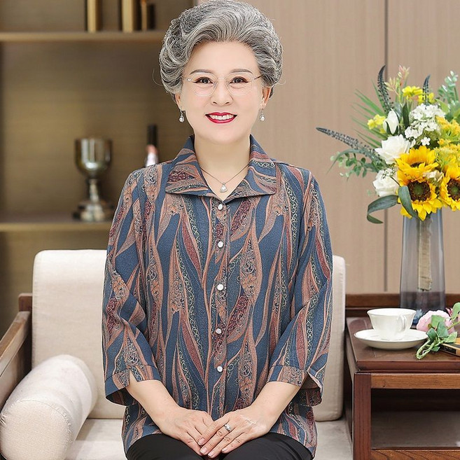 中老年女式襯衫 媽媽春秋休閒上衣
