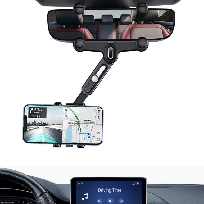 루미먼트 흔들림 없는 차량용 룸미러형 360도 회전 핸드폰 거치대, 블랙, 1개