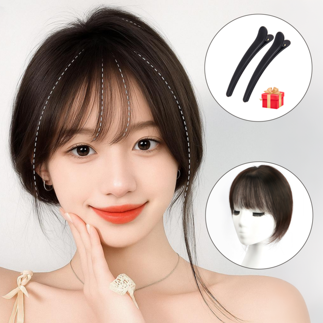 VELNIO 자연앞머리 정수리 볼륨커버 클립형 앞머리 가발 여성용 붙임머리 헤어피스, 1개, 네추럴 블랙