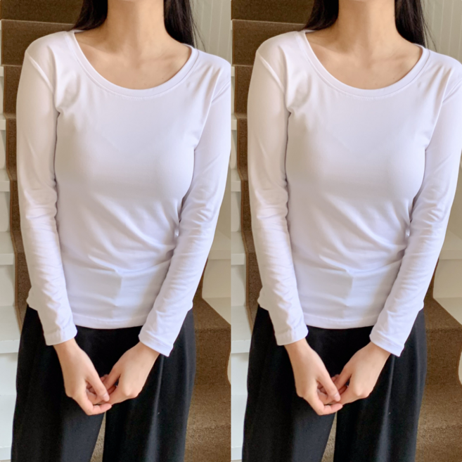 일월전빵 [당일배송] 2P 여성 데일리 슬림핏 이너 레이어드 긴팔티 긴팔티셔츠 간절기 봄 가을 기본티 B-C025-2