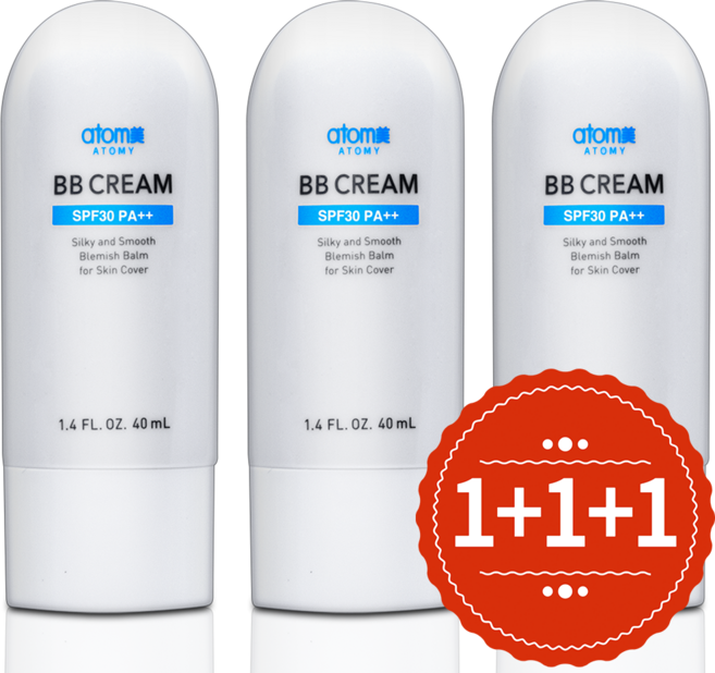 1+1+1 애터미 프리미엄 비비크림 SPF30 PA++ 잡티 커버와 자외선 차단, 단일색, 3개, 40ml