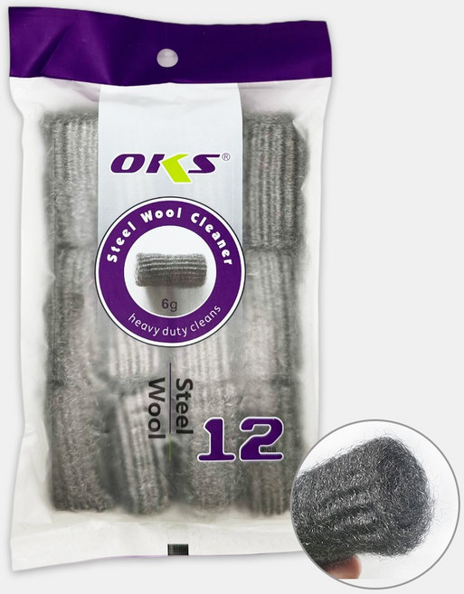 OKS 스틸울 철솜 수세미 0000 12개입, 1세트