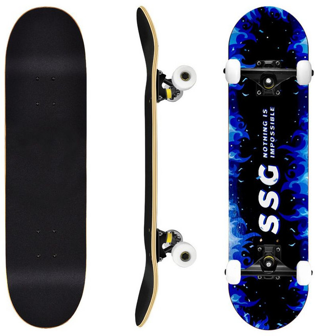 專業成人兒童滑板 四輪楓木板 初學者滑板 雙翹板 造型滑板, 專業車線輪-藍火, 1個