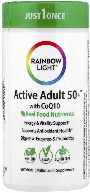 레인보우라이트 액티브 어덜트 피프티 플러스 위드 코큐텐 50세 이상 CoQ10 90정X1개, 1개 - 쿠팡