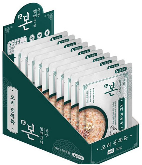 인터펫코리아 강아지 본 영양간식 죽, 혼합맛(오리/전복), 80g, 10개