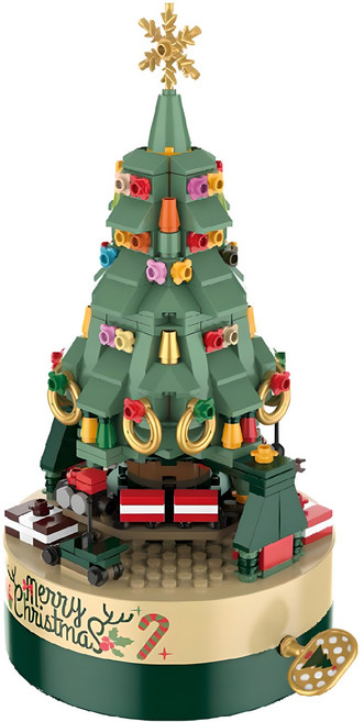 토이앤토이 멜로디 뮤직박스 크리스마스 트리 레고호환블록, 혼합색상, 1개