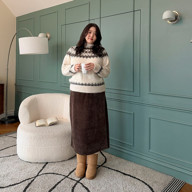 [빅사이즈 55-110] 코듀로이 백슬릿 밴딩 롱스커트 여성 빅사이즈 여자 플러스사이즈 어거스트플랜