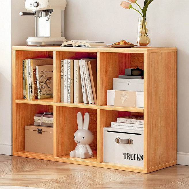 오솜 책장 조합가능 격자 오픈책장 진열장 가정용 수납선반, 원목색, 2단