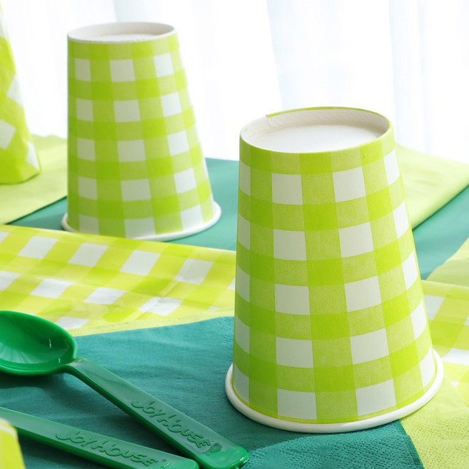 체크라임그린접시(6입)/파티용품 테이블장식 생일파티 테이블세팅 다과상 예쁜일회용접시, 1개