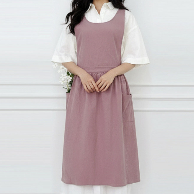 엣모스트 북유럽 린넨 원피스 주방 예쁜 앞치마, 1개, 핑크