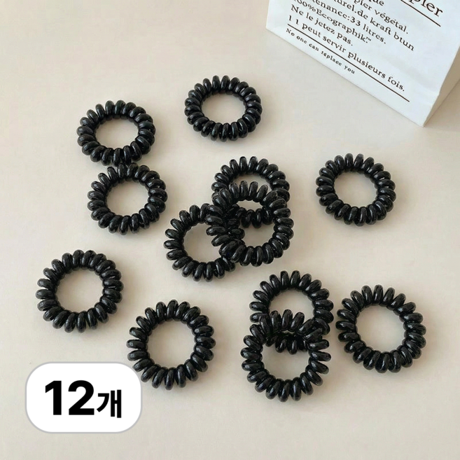 로멀리 자국없는 전화줄 머리끈 스프링, 12개, 블랙