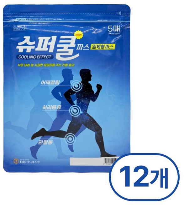 티디에스팜 일체형 슈퍼쿨 파스, 12개, 5개입