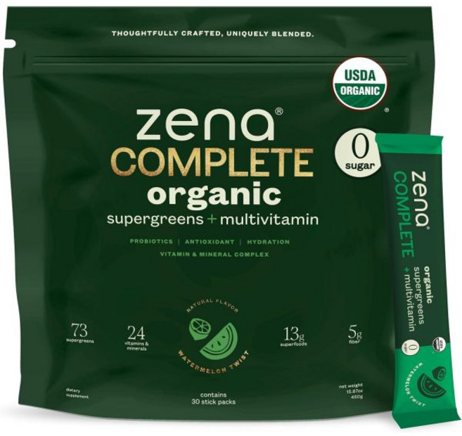 Zena Nutrition 제나 뉴트리션 유기농 슈퍼 그린스 파우더 70가지 이상 슈퍼푸드 무설탕 3g 섬유질 스피루리나 클로렐라 항산화제 프리바이오틱스프로바이오틱스 소화 효소, Watermelon Twist, 1개, 450g