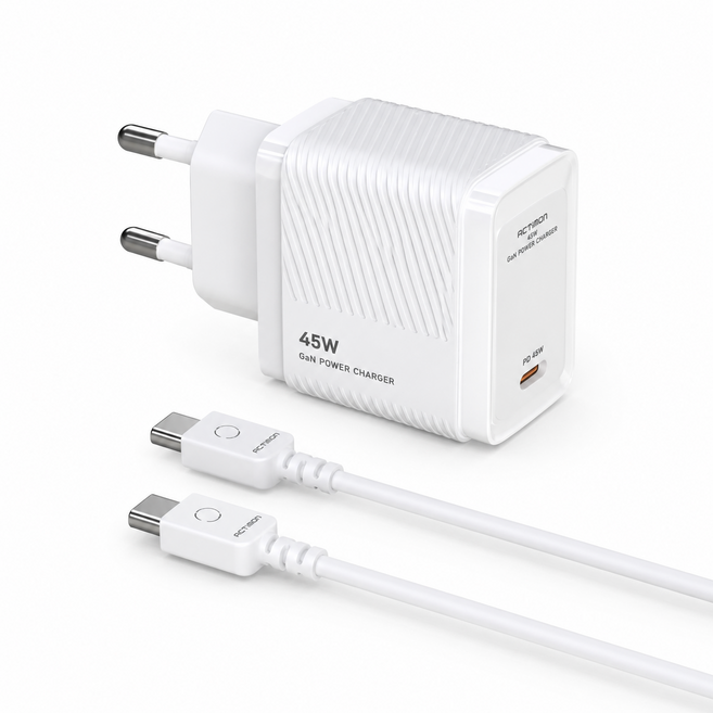 엑티몬 PD 45W GaN 2포트 초고속 멀티 충전기 어댑터 ( CtoC 케이블 포함 1.2M ), 1개, 화이트