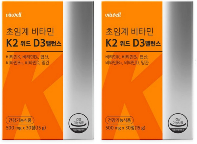 비웰 초임계 비타민K2 D3 메나퀴논 MK7 뼈건강 밸런스, 2개, 30정