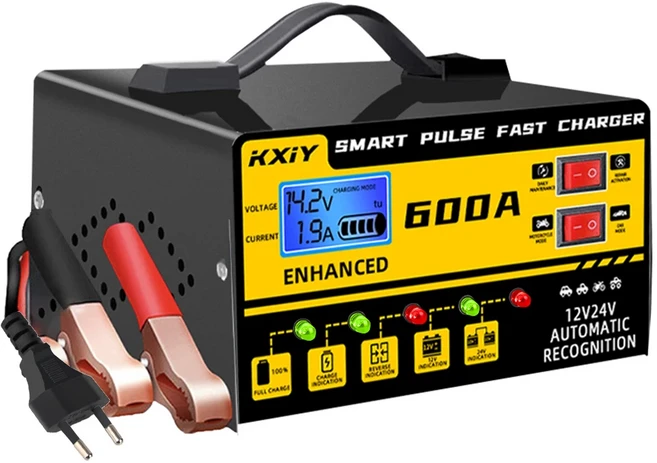 12V 24V 600A 전압 온도 감지 스마트 펄스 수리 디지털 LCD 디스플레이 자동 정지 배터리 충전기, 02 Yellow EU plug