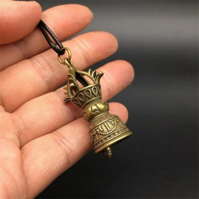 YM 구리 동상 수집 가능한 중국어 조각 티베트 불교 금 유봉 다이아몬드 벨 절묘한 작은 펜던트