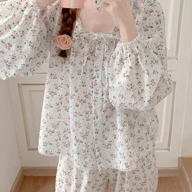 봄날의꽃 순면 잔꽃톡 잠옷세트 파자마 홈웨어