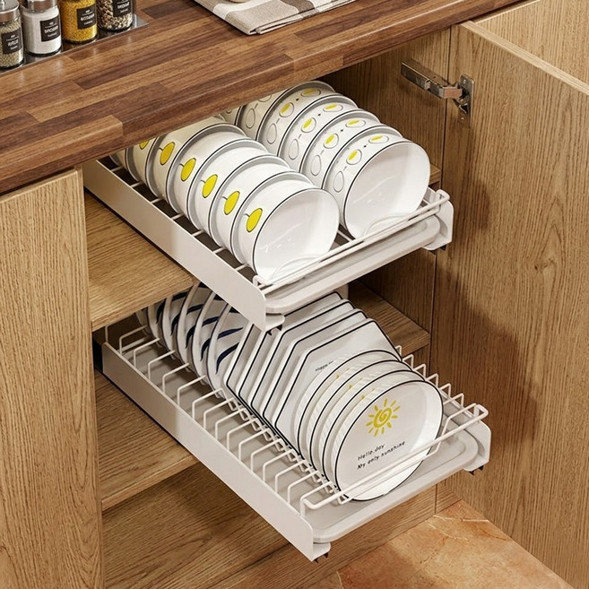 무타공 슬라이딩 그릇정리대 철제 싱크선반, 1개, 화이트_그릇정리대
