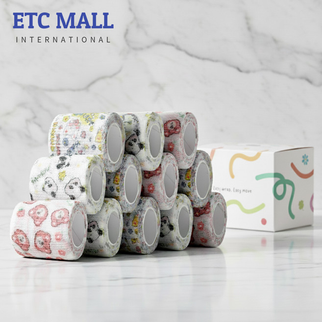 이티씨몰 자가점착 밴드 5cm 압박붕대 패턴 애니멀 3종 쉐임 베어 푸바오 랜드 비비드 키티 10+2, 1개