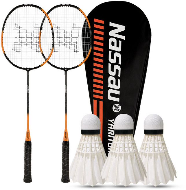 낫소 배드민턴라켓 2자루+셔틀콕 3입 세트초보자 입문자 학교체육, 1세트, 라켓 2자루+셔틀콕 3입