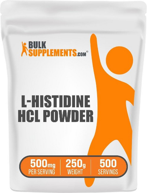 BulkSupplements.com L-히스티딘 HCl 파우더 - 보충제 히스티딘 500mg 필수 아미노산 글루텐 프리 1회 제공량당 250g (8.8 oz) (1팩), 500회 제공량(1팩), 1개