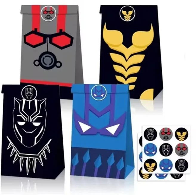 슈퍼 히어로 어벤져스 종이 선물 가방 스파이더맨 헐크 캡틴 아메리카 다리미 맨 캔디 백 소년 생일 파티, 03 24pcs, 01 21X15X8cm, 04 style4