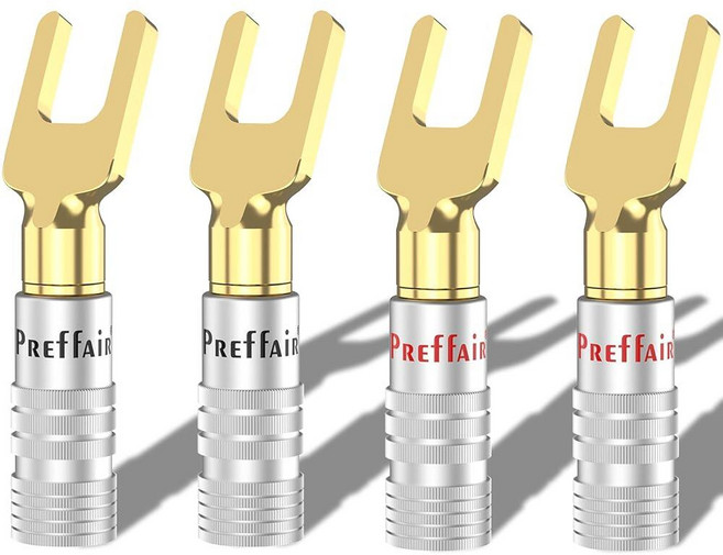 Preffair 24k 금 도금 Y 스페이드 플러그 13-18 AWG 게이지 사이즈 4mm 스피커 앰프 Hi-Fi AV 스테레오 홈 시어터 오디오 와이어 케이블 더블 스크류 커, SY1522