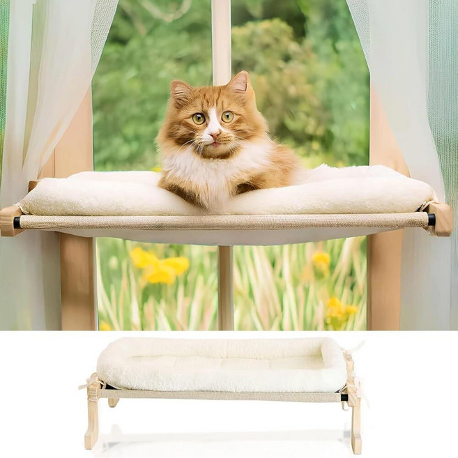 고양이를 위한 접이식 고양이 창문 퍼치 - 반려동물 해먹 실 익스텐더 창턱 선반 벽용 튼튼한 흡착 컵 4개 프레임 나사 플러시 천 1개 및 직물 침대 177364, 고양이를 위한 접이식 고양이 창문 퍼치 - 반려동물 해