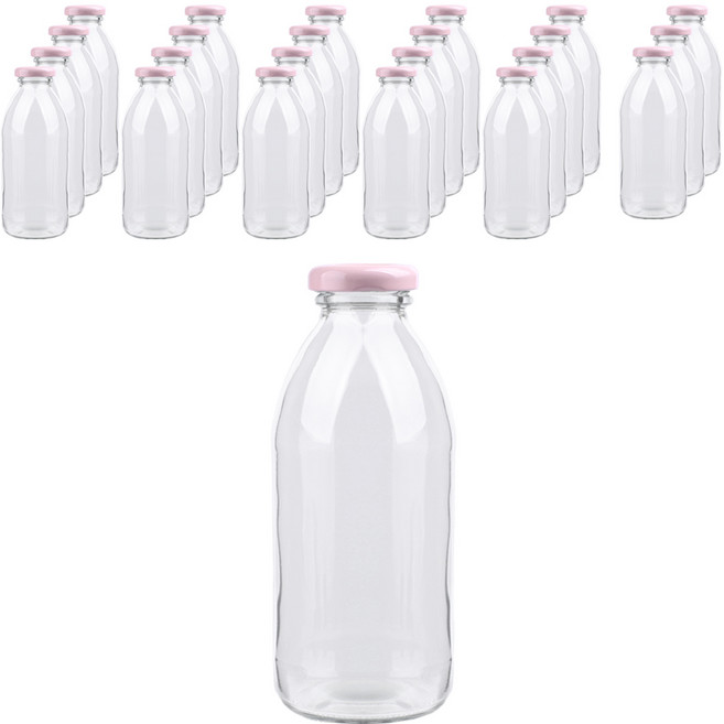 가인글로벌 밀크티500 유리병, 38러그캡 (핑크), 24개, 500ml