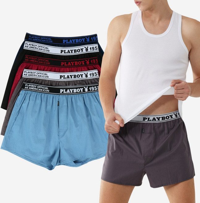 플레이보이 40수 순면 아웃밴드 통기성 사각 트렁크 5종 세트