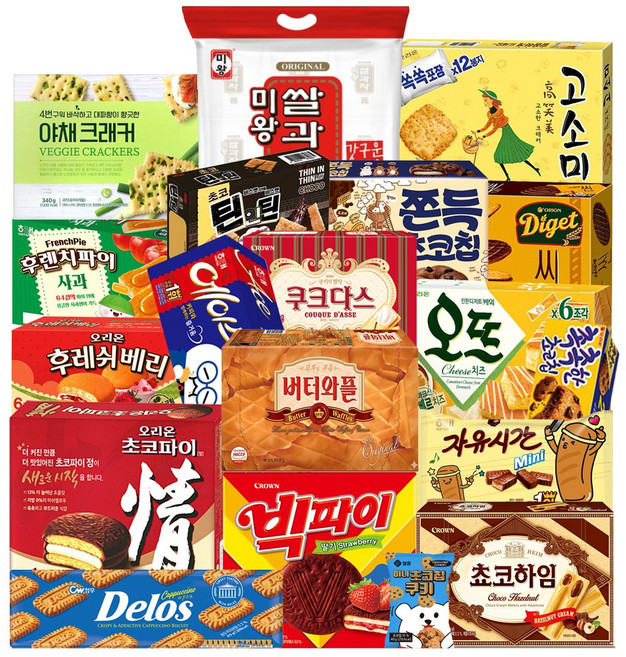 초코파이+쫀득초코칩+오뜨+대파 크래커+고소미+후렌치파이+에이스+후레쉬베리+촉촉한초코칩+빅파이+버터와플+ 다이제씬+쵸코하임+쿠크다스+자유시간미니 등 사무실간식세트, 1세트, 19p
