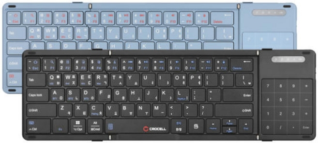 크로셀 C-Flip Hybrid Touch 터치패드 숫자키패드 무선 접이식 블루투스 키보드, 블랙, 하이브리드, 제조사축