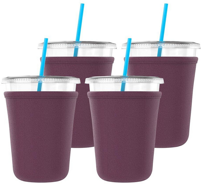 TahoeBay Iced Coffee Cold Cup Sleeve (4-Pack) Reusable Blank Neoprene Insulator Drink Sleeves 16oz, Maroon