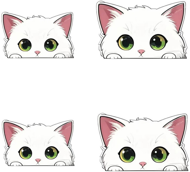 픽클리차량용 스크래치 커버 고양이 스티커 자동차 흠집커버고양이스티커, 4개, 화이트