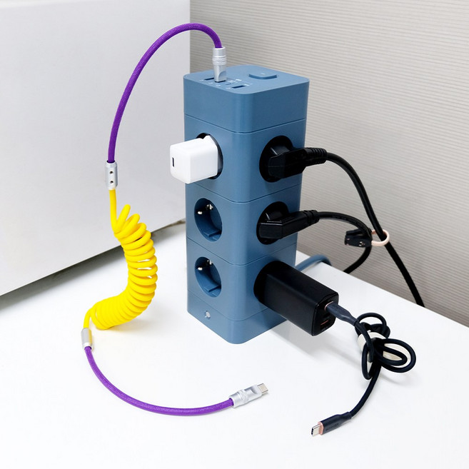 에코너 고용량 타워 멀티탭 총16구 고속충전기 내장 USB C PD 20W, 블루 톤, 1개, 180cm