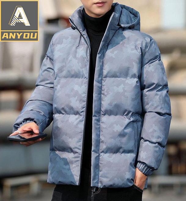 ANYOU 겨울 남자 경량 후드 레이어드 패딩 아가일 점퍼 2 colors