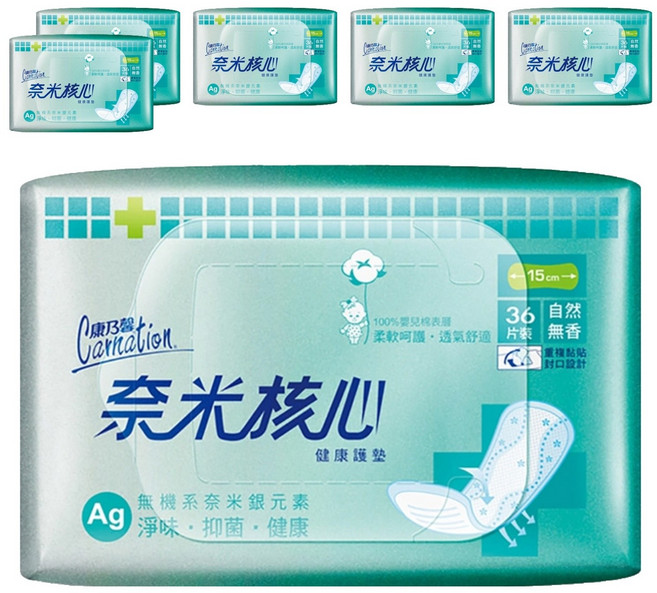 康乃馨 奈米核心健康護墊 自然無香, 15cm, 36片, 6包