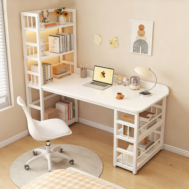 책상 책장일체형 공부책상 컴퓨터책상 컴퓨터/공부/게이밍 H형 책상 고등학생/학생, 흰색+흰색