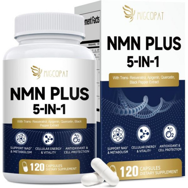 Migcopat NMN Supplement 1000mg – NMNH Alternative 5-in-1 NAD Supplement w/Resveratrol Apigenin Q