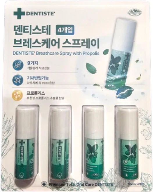 덴티스테 후레쉬 브레스 스프레이 15ml 3개 마우스워시, 4개 - 쿠팡