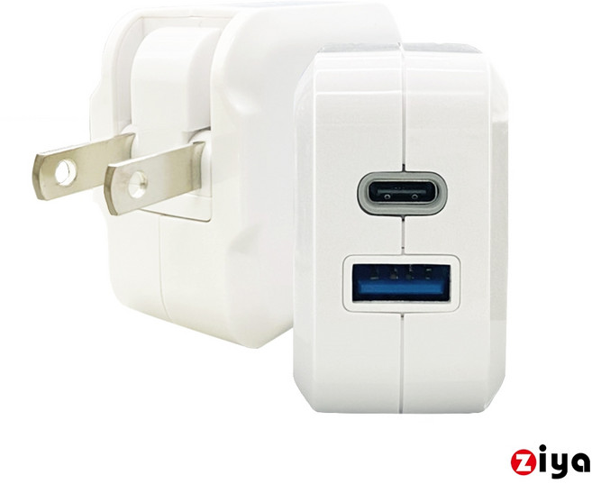 ZIYA USB 充電器/變壓器 20W 5V3A輸出 支援QC/PD 雙孔 智能動力款, 1個