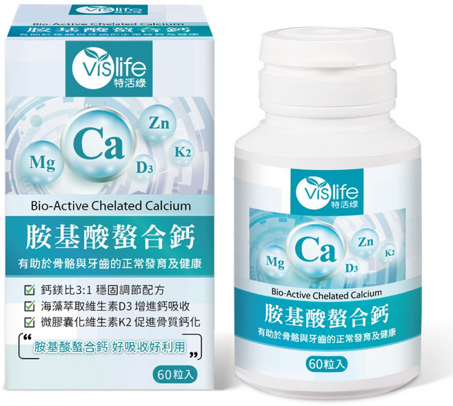 Vislife 胺基酸螯合鈣 鈣鎂比3:1 D3 K2, 1個, 60顆
