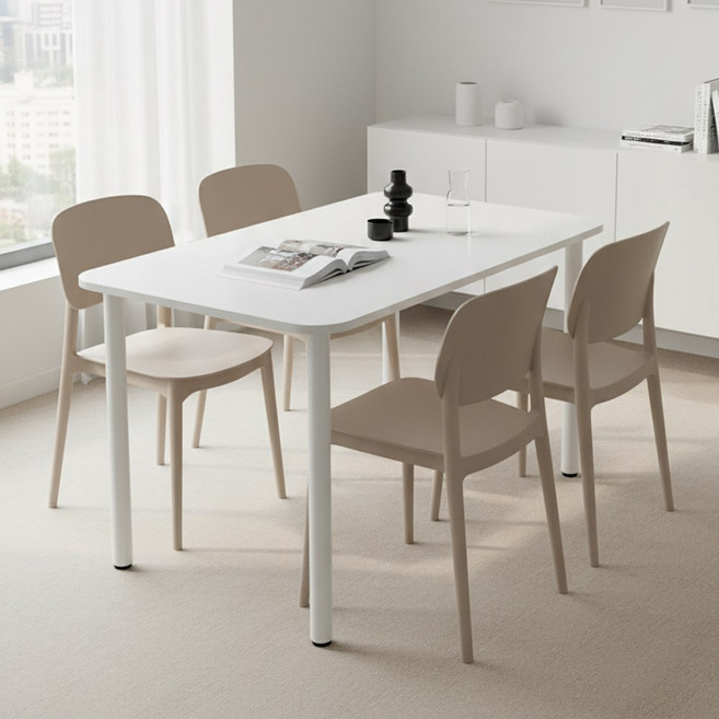 살림단짝 4인용 식탁세트 1200x600 의자4P포함 주방 식탁, 일반의자 4, 샌드베이지 4개